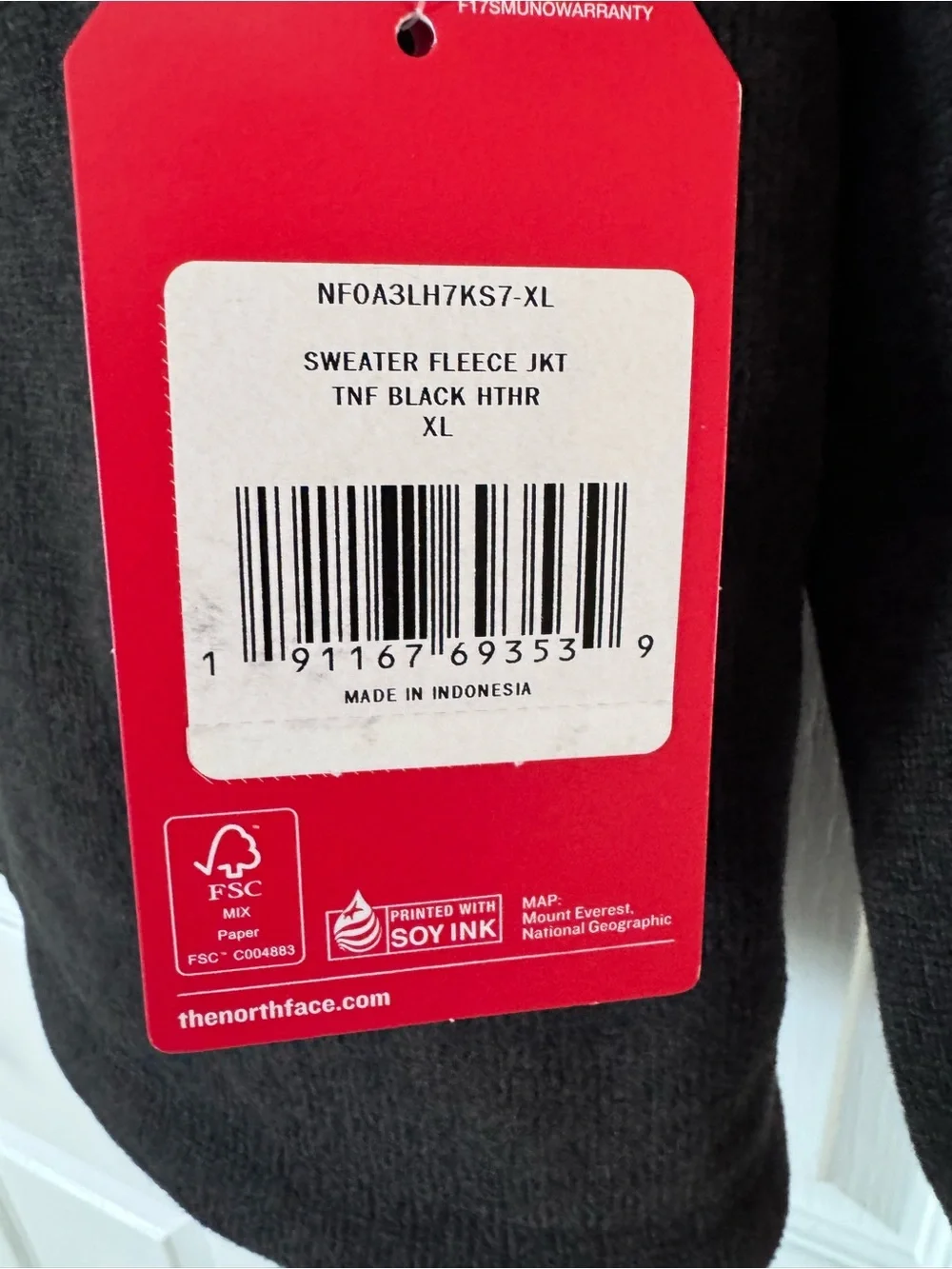NWT The North Face Sweater Fleece Jacket XL Black Heather Full Zip Corporate
